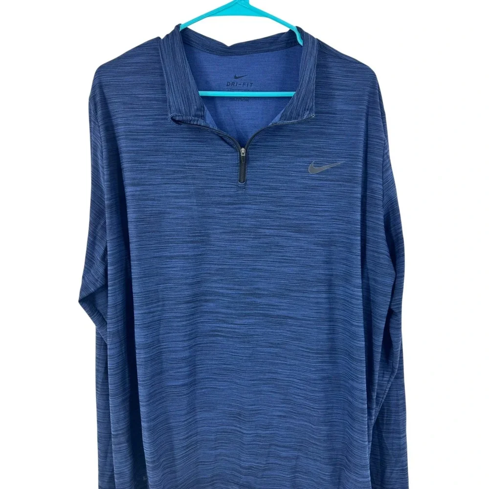 Nike‎ Dri-FIT Mens Quarter Zip Pullover Blue Space Dye Heathered XL Long Sleeve